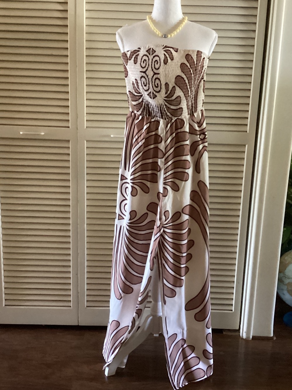 Strapless Tube Top Brown & Cream Maxi Jumpsuit